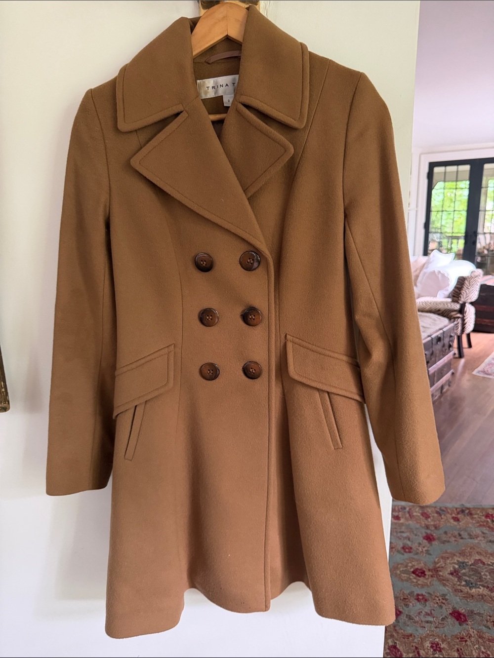 Trina Turk Camel Double-Breasted Wool and Cashmere Women’s Coat Size 2